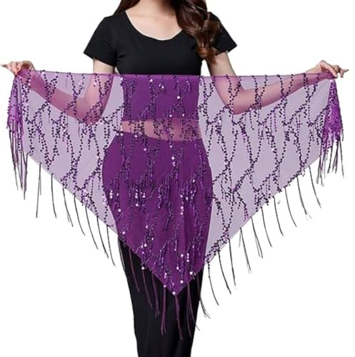 Women's Sequins Tassel Skirt, Glitter Fringe Belly Dance Waist Hip Scarf, Lace-up Tango Dance Skirts for Halloween Rave Party Costume, Shiny Triangle Scarf Wrap Skirt for Tango chacha Samba Rumba
