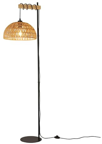 Alpinaluz Lampadaire en rotin tressé à la main Ø32 cm avec base en métal noir et détail en bois – Style bohème nordique – Douille E27 – Hauteur 158 cm pour salon et chambre