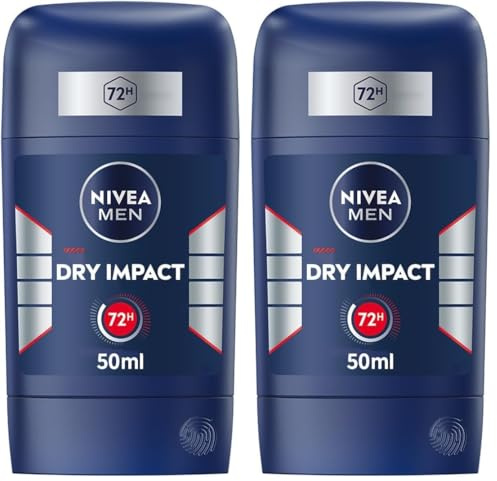 NIVEA MEN Dry Impact Antibacterial - Desodorante antitranspirante para hombre - Con 72h de Protección contra el Sudor - 0% Alcohol - Fórmula Antibacteriana- Todo Tipo de Pieles - Stick 50 ml