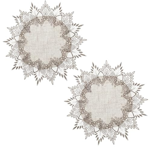 HJZHII 2 tapetes de ganchillo hechos a mano de encaje, redondos, manteles individuales de punto, manteles individuales de algodón floral, bufanda de mesa, cubierta de tela para dormitorios, comedor