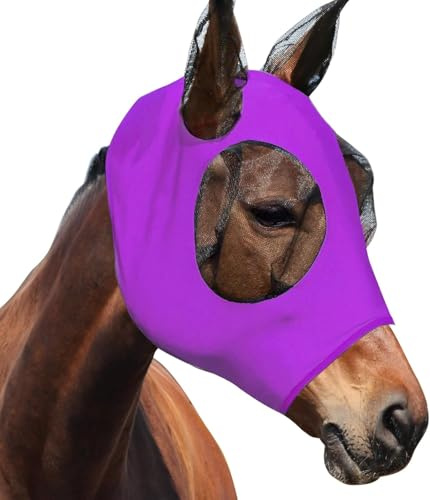 dellyy Mascara contra Moscas, Mascara contra Moscas Caballo, Elastico Proteccion contra Moscas, Mascara contra Moscas Caballo Proteccion UV (Violett)