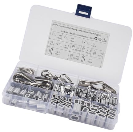 CHILDWEET Drahtseilschlaufe Einfach zu Verwenden und Tragbar mit Doppelfass Crimpung Edelstahl 250 Stück und Ovalem Stecker für Hochzeiten und Angeln