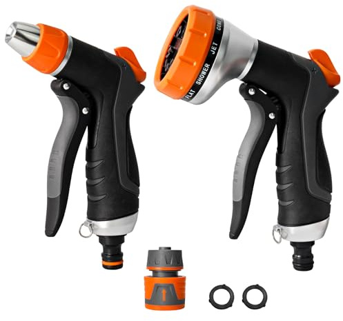2 Pezzi Pistola Irrigazione Giardino, Pistola Acqua Giardino a 12 Funzioni con Collegamento Rapido, Bloccaggio Permanente, per Lavaggio Auto, Doccia, Pet Balneazione