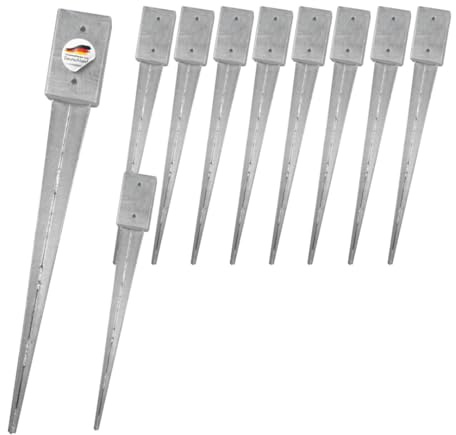 SunnyDeals Einschlaghülsen für Pfosten 9x9 cm | 10er Set Bodeneinschlaganker verzinkt | Einschlaghülsen ca. 91x91x750 mm | Bodenanker für Kantholzpfosten ohne Betonieren