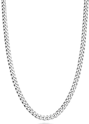 Miabella Italian Solid 925 Sterling Silver 3.5mm Diamond Cut Cuban Link Curb Chain Necklace for Women Men, Made in Italy (Length 22 Inch)