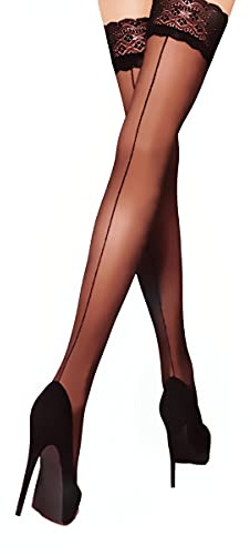 Mila Marutti Black Back Seam Thigh High Stockings for Women | Sheer Seamed Thigh Highs Pantyhose Tights - Black, S