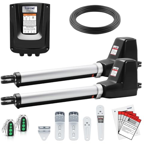 TOPENS AT602 Dual Swing Gate Opener Medium Duty Automatic Gate Motor for Double Swing Gates Up to 18ft per Arm, Electric Driveway Gate Operator AC Powered with Remote Control Kit Solar Compatible