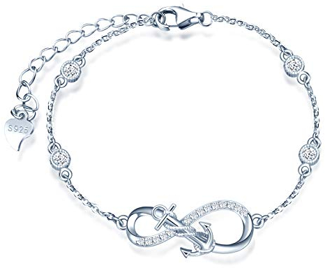 INFINIONLY Damen Mädchen 925 Sterling silber Armbänder, Schmuck-Sets, Anker und Unendlichkeitssymbol Armbänder, Silber, Intarsien Zirkon, Geburtstag Weihnachten Geschenk