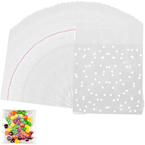 400PCS White Polka Dot Snowflake Treat Bags Self Adhesive Candy Cookie Bags Clear Cellophane Bags for Bakery Biscuit Chocolate Snacks Dessert Homemade Crafts Wedding Favors