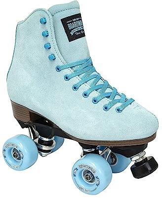 Sure-Grip Boardwalk Unisex Outdoor Roller Skates Material of Leather, Rubber, Suede & Aluminum Trucks | Comfortable, Extra Long Laces - Suitable for Beginners (Sea Breeze, Mens 7 / Womens 8)