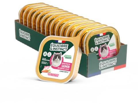 EQUILIBRE & INSTINCT - Chaton - Pâtée Nourriture Humide Saumon - Favorise la Production d'Énergie - Recette Complète Formulée avec des Vétérinaires - 14x85g - Fabriqué en France