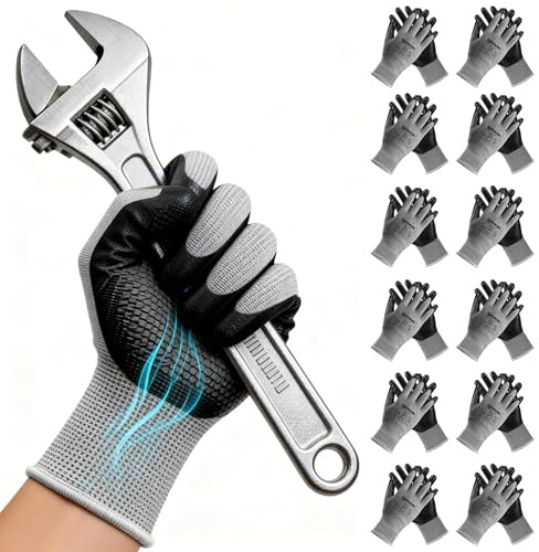 ANDANDA 6 Pairs Gloves, Nitrile Coated Safety Gardening Gloves Suitable for General Duty Work like Logistics/Assembly/Utilities & Public Works, Black/Medium