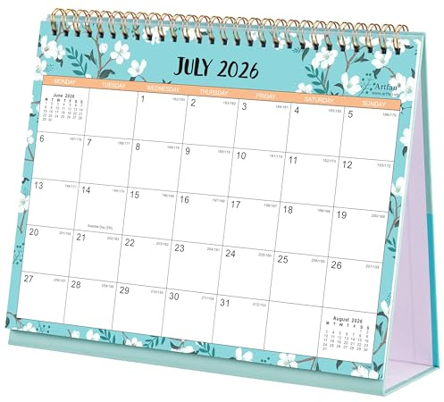 2026-2027 Desk Calendar - Desk Calendar 2026-2027 uk with Thick Paper, July 2026 - December 2027, 25.5 x 20.5 x 8 cm, Twin-Wire Binding, Green