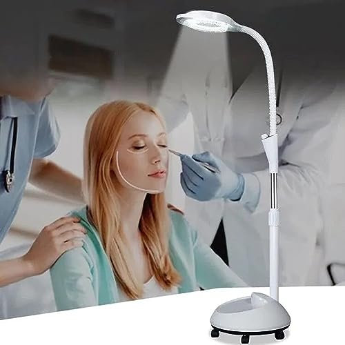 Lampara Led Pie Estetica Lampara Estetica con Lupa Lupa Estetica Profesional Lámpara De Trabajo 8 X Aumento Lámpara De Pie Flexible Brazo De Altura Ajustable con Soporte con Ruedas Color Blanco