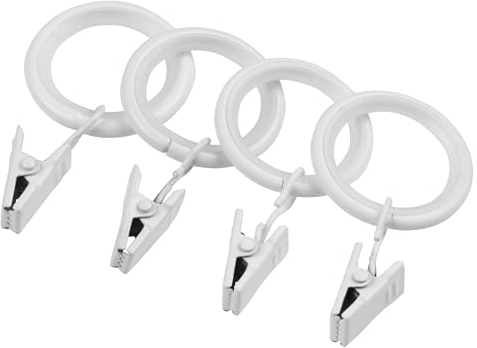 RENA Gardinenringe mit Klammern Vorhangringe-Set mit Clips für Gardinenstange 19 mm Vorhang-Clips Gardinen-Klammern aus Metall Weiß Matt 10 Stück