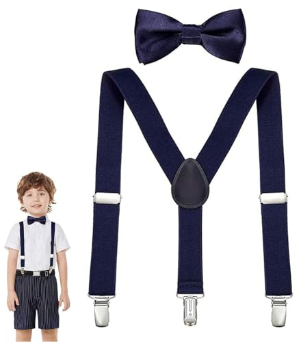 Tirantes Ajustables para Niños con Pajarita en Forma de Y, Conjuntos de Pajarita, Azul Marino