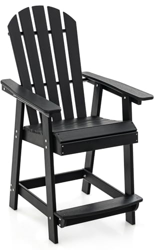 COSTWAY Hoher Adirondack Stuhl mit Fußstütze, wetterfester Barhocker aus HDPE, Balkonstuhl mit Armlehne, Outdoor Adirondack Chair für Garten, Terrasse (Schwarz)
