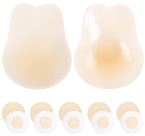 Kiiwah Silicone Reggiseno Adesivo Push Up, Ultrasottile Reggiseno Invisibile Senza Schienale, Coppe Adesive Seno, con 5 Paia di Copricapezzoli USA e Getta (S)