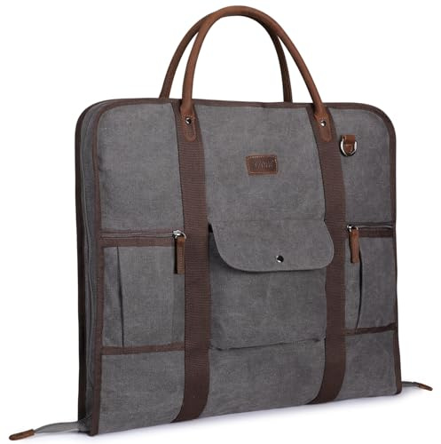 S-Zone Carry On Garment Bag for Business Travel Canvas Leather Trim Men Women Suit Cover | suit carriers for men,Suit Bag for with Adjustable Shoulder Strap,Large Compartment