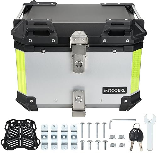 MOCOERL Motorrad-Topcase, 45 l, wasserdicht, für Motorrad, für Helm, Gepäck, mit Sicherheitsschloss, Topcase, mit Sockel