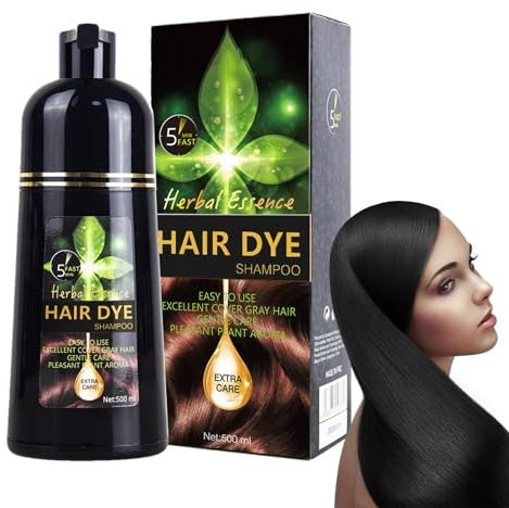 Shampoing 3 en 1 pour teinture capillaire, ingrédients naturels à base de plant, shampoing pour teinture pour cheveux noirs, shampoing pour coloration instantanée pour femmes et hommes, 500 ml