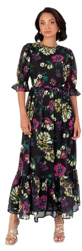 Kärleksdrobe dam midaxi klänning dam kort puffärm rund hals blommig chiffong ruffle djur bottom hemline A-linje tillfälle: svart 54, svart, 54 SE