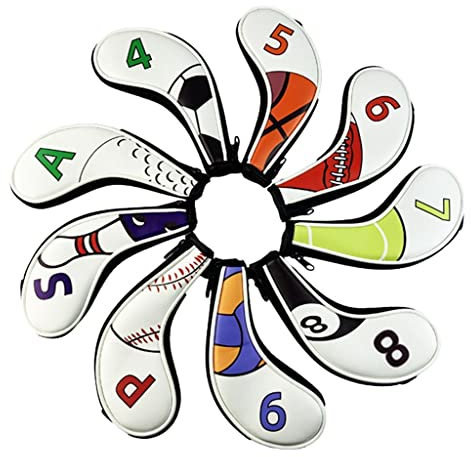 Lot de 9 couvre-fers pour club de golf ou avec chiffres – Élégant et tendance | Fermeture éclair robuste | Matériau en cuir synthétique | Résistant aux intempéries et aux voyages | Universel