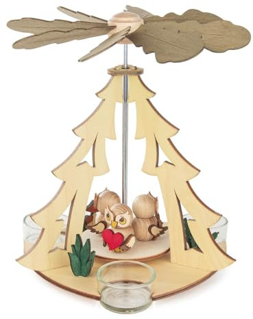 Rudolphs Schatzkiste Pirámide de velas de té con 3 niños de búhos para velas de té, 20 x 22 x 20 cm, diseño de búho