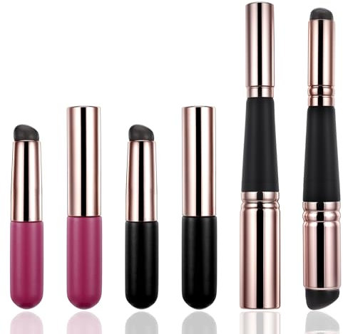 JIEYAO Pennello per labbra a doppia testa in silicone e 2 applicatori, set di pennelli da trucco portatili con tappo antipolvere per lucidalabbra, tinta, maschera