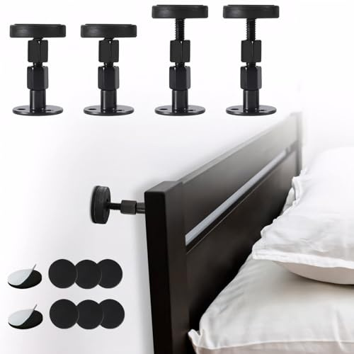4 Pièces Stabilisateur de Cadre de Lit Réglable, Cale de Lit Réglables Murales, avec Filetage Anti-tremblements, Outil Anti-Secousse Support pour Cadre de Lit, Canapés, Tables, Murs
