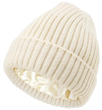 DRESHOW Bonnet d'hiver pour Femmes Hommes Bonnet Doublé Satin Doux et Chaud Beanie Hiver avec Doublure Soyeuse Tricoté Chapeau Unisexe