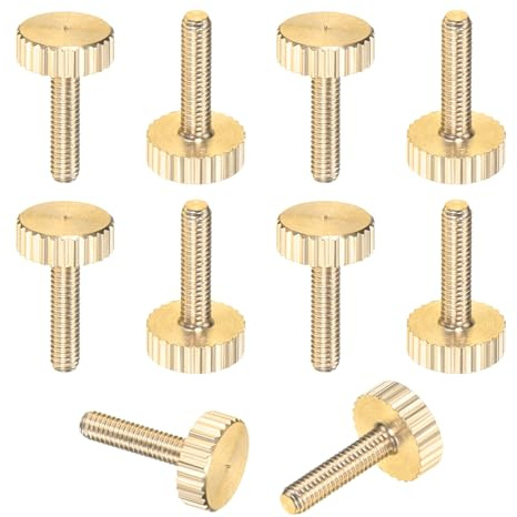 M METERXITY 10-Pack Knurled Thumb Screws, M3x12mm Solid Brass Flat Head Fully Threaded Knobs Bolts Fasteners W Grip for Electronic/Equipment/Industry/Home, Thumbscrew Threaded Knurled Tip