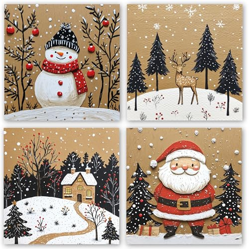 Charity Christmas Cards Pack of 32. Each Christmas Card multipack has 4 different Kraft designs. Ecofriendly and UK made. Verse Inside. Small 115 x 115mm card size.
