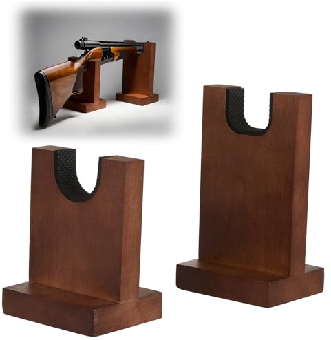 BrightRow Wood Gun Display Stands, U-shaped Top Rustic Wood Display Stands Rifle Rack Gun Rack for Smaller Rifles Long Guns Firearms Weapons Collectables, Displays, Shows, Exhibits
