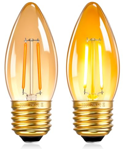 SCNNC C35 Bombilla LED E27 Vintage 2W 220V Blanco Cálido 2200K, Equivalente 20W No Regulable, Bombilla Vela LED Filamento E27 C35 Decorativa para Lámpara de Sal Nocturna, Paquete de 2