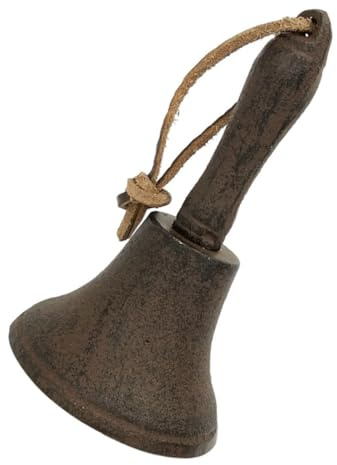 DOITOOL Campana de Mano de Hierro Vintage Asa, Sonido Nítido y Melodioso, Decoración de Escritorio Marrón para Escuela y Oficina