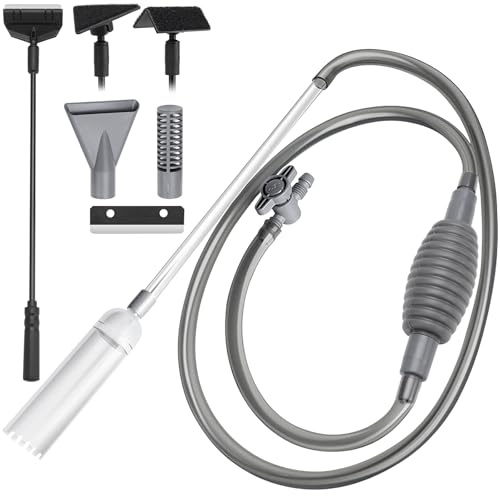 KOUHA Aspirapolvere per Acquari Pompa Manuale per Acquari Cambio Acqua Pulitore per Acquari Aspirapolvere per Acquari con Raschietto per alghe 3 in 1 per Pesci Vetro d'Acqua e Cambi d'Acqua