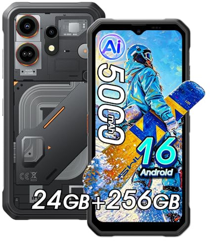 OSCALMarine 3 Movil Irrompible 2026, 24GB+256GB/2TB Teléfono Móvil Resistente IP68, 5000mAh, Android 15, 6.56 HD+ 90Hz, 16MP+13MP Cámara AI Smartphone Todoterreno, 4G/NFC/GPS/OTG/Gemini AI 2.0, Negro