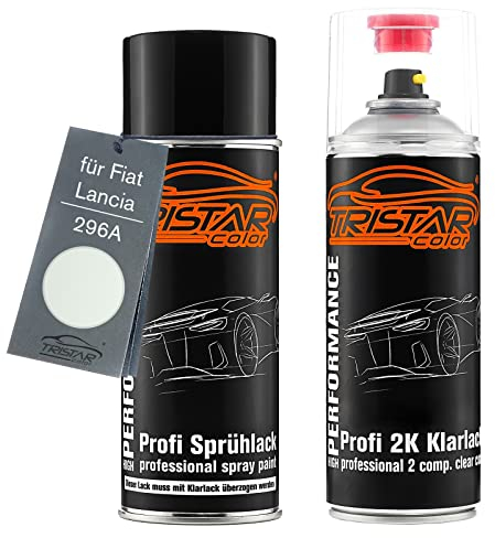 TRISTARcolor Vernice per auto Kit bombolette spray 2K per Fiat/Lancia 296A Bianco Divino/Glory White Bomboletta a spruzzo vernice di base 2 componenti vernice trasparente