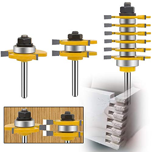 LEATBUY 1/4 Inch Shank Router Bit Set & 6 Finger Joint 3Pcs, Tongue Groove Woodworking Wood Router Bits Sets Cutter, Molding Carbide Table Milling Tool for Door, Table, Shelves, Wall (1)