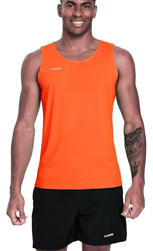 TLRUN Men's Running Tank Top Ultra Lightweight Marathon Singlet Shirts Dry Fit Yoga Workout Sleeveless T-Shirts(Medium Orange)