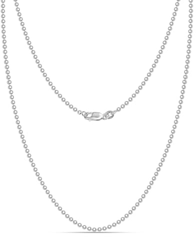 LeCalla 925 Sterling Silver Italian 1.2mm Diamond-Cut Bead Ball Strand Chain Necklace for Teen and Women 16 Inches