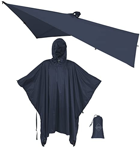 Onewind Poncho de Pluie à Capuche - Abri de Survie Polyvalent, Équipement de Camping, Veste Imperméable, Respirant, Léger, Réutilisable - Protection Contre la Pluie pour Homme et Femme - Gris