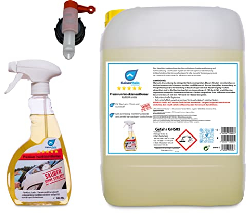 KaiserRein Insektenlöser 5 L Kanister mit 500ml Flasche und Hahn Auto, Konzentrat, Glas, Lack, PKW, Gel, Motorrad Insektenentferner Lack