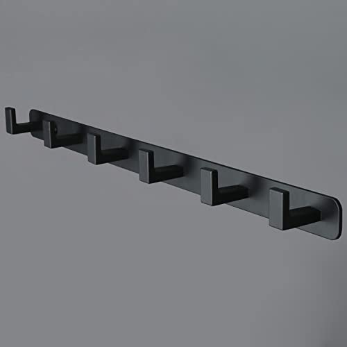 Vanloory Coat Rack, Heavy Duty Stainless Steel 6 Tri Coat Hook Hanger, Wall Mounted Storage Wall Hooks, Rustic Clothes Hook/Key Hook Rail for Bathroom Kitchen Entryway(6 Hook Black)