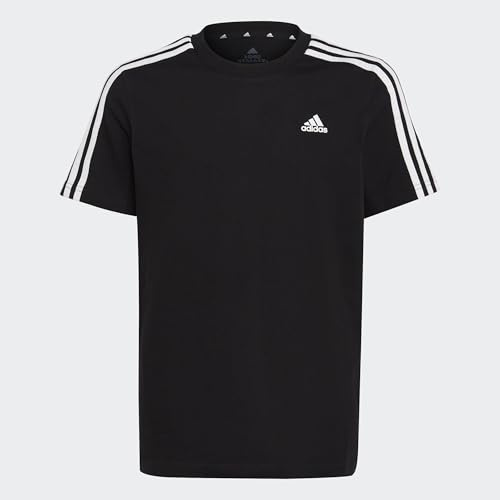 adidas Unisex Kinder Essentials 3-Stripes Cotton Tee, Black/White, 13-14 Years