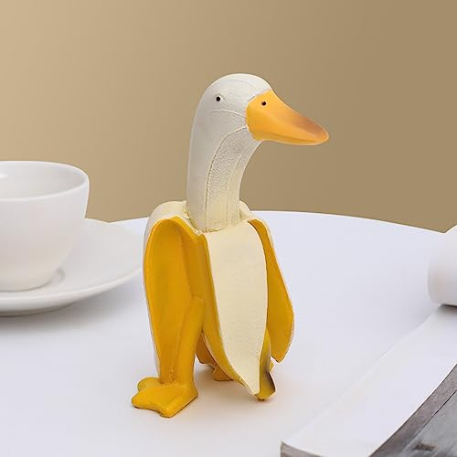 Décoration de jardin, art créatif - Statue de canard banane en résine pelée jaune et blanc pour intérieur ou extérieur, jardin, cour, pelouse, maison, bureau