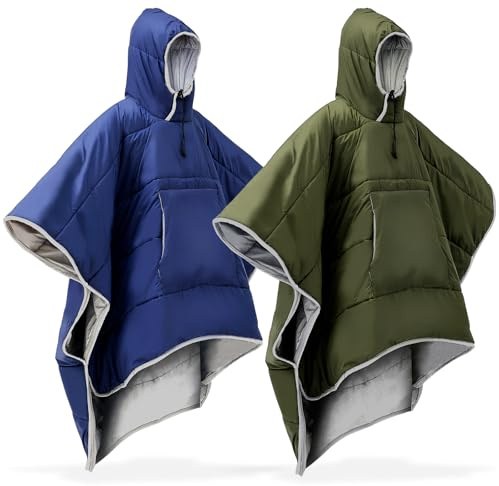 Preboun Thermal Poncho Wearable Hooded Blanket Winter Poncho Wearable Sleeping Bag Water Resistant Windproof for Men Women