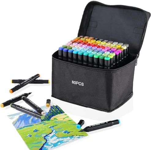 Hibisaws 80 Colori, Pennarelli Punta Grossa, Pennarelli Doppia Punta, Asciugatura Rapida in un Secondo, Marker Pennarelli da Disegno per Studenti, Fumettisti, Artisti