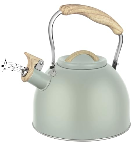 flintronic Hervidor de Agua Silbante, 3L Hervidor de Té de Acero Inoxidable con Silbato y Mango Antiquemaduras, Incluso Inducción, BPA-free, para Todo Tipo de Cocinas, Inducción y Gas - Verde